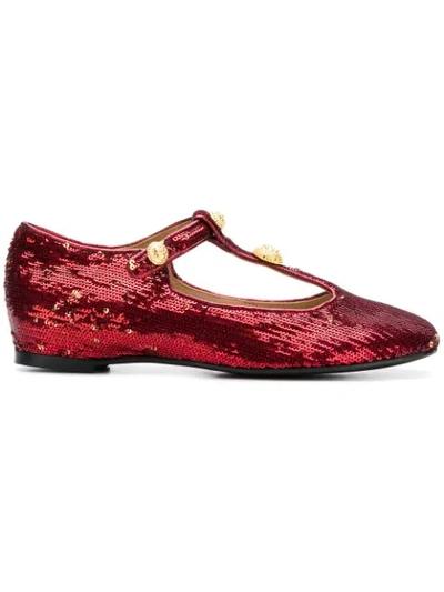 Rue St Socha Sequin-embellished T-bar Flats In Red
