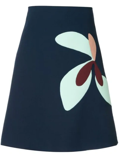 Delpozo Floral Print A-line Skirt In 430 Navy