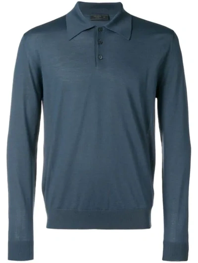 Prada Long Sleeve Polo Shirt In Blue