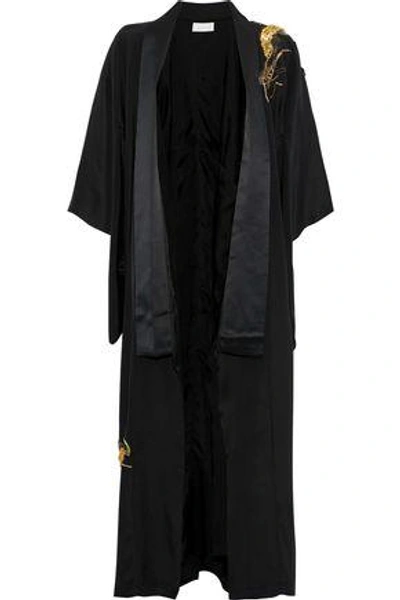 Camilla Woman Embellished Silk-satin Jacket Black
