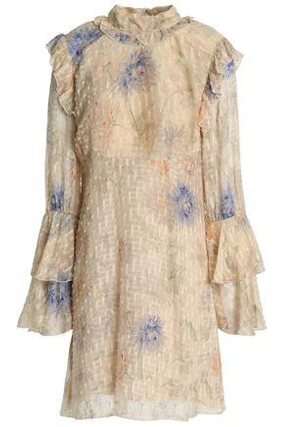 Anna Sui Woman Floral-print Fil Coupé Cotton And Silk-blend Mini Dress Beige