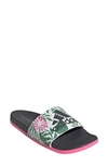 Adidas Originals Adilette Comfort Slide Sandal In Carbon/ Off White/ Lucid Pink