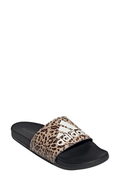 Adidas Originals Adilette Comfort Slide Sandal In Black/ Off White/ Magic Beige