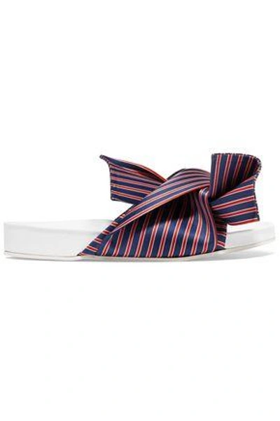 N°21 Woman Knotted Striped Satin-twill Slides Navy