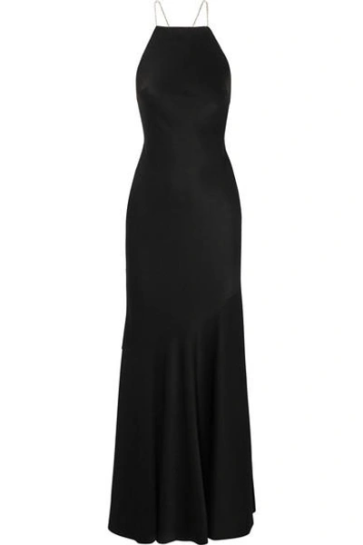 Rachel Zoe Jaclyn Crystal-embellished Hammered-satin Gown In Black