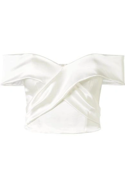 Halfpenny London Kelly Off-the-shoulder Stretch-duchesse Satin Bustier Top In White