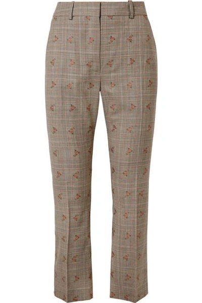 Altuzarra Embroidered Checked Wool-blend Straight-leg Pants In Beige