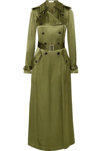 Fleur Du Mal Satin Trench Coat In Army Green