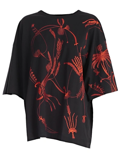 Dries Van Noten Embroidered T-shirt In Black Coral