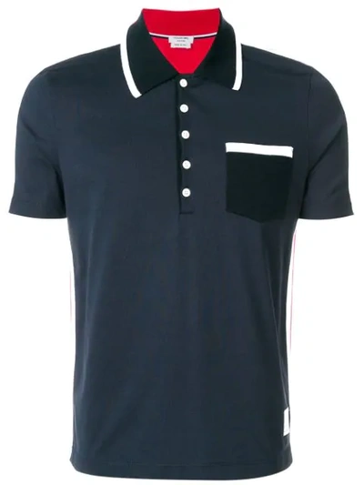 Thom Browne Bicolor Half-and-half Jersey Polo In Blue