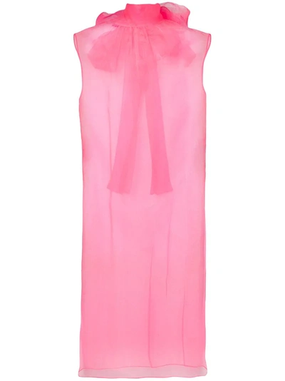 prada pink bow dress Prada Pink Silk Blend One Shoulder Mini Dress S