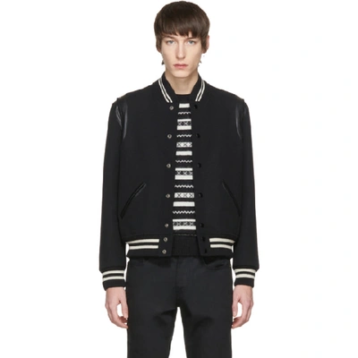 Saint Laurent Contrast-cuff Bomber Jacket - Black In 1001 Black