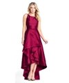 Adrianna Papell Mikado High/low Sleeveless Gown In Garnet