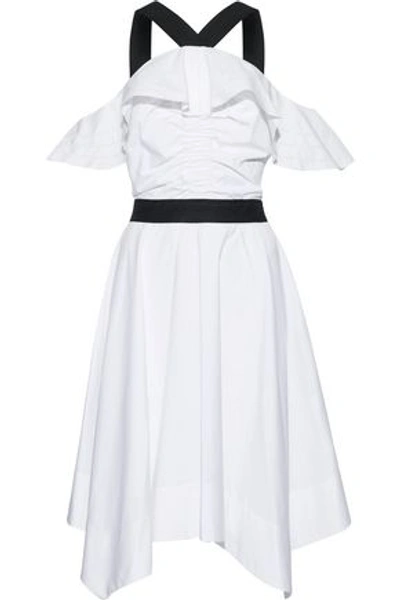 Derek Lam 10 Crosby Woman Cold-shoulder Ruffled Cotton-poplin Dress White