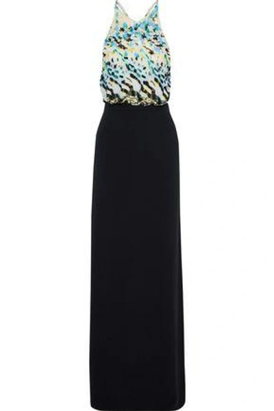 Roberto Cavalli Woman Embellished Printed Silk-chiffon And Crepe Maxi Dress Black