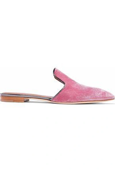 Malone Souliers Woman Marianne Leather-trimmed Crushed-velvet Slippers Pink