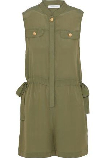 Pierre Balmain Woman Bow-detailed Crepe De Chine Playsuit Leaf Green