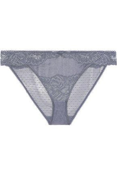 Stella Mccartney Woman Isabel Floating Corded Lace And Stretch-silk Satin Low-rise Briefs Anthracite