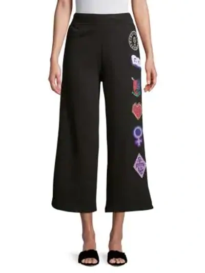Opening Ceremony Woman Sorority Cropped Appliquéd Cotton-jersey Track Pants Black