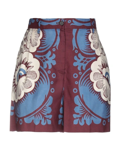 Valentino Pleated Floral-print Silk-twill Shorts In Deep Purple
