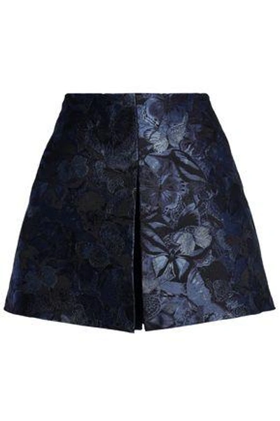 Valentino Woman Silk Floral-jacquard Shorts Midnight Blue