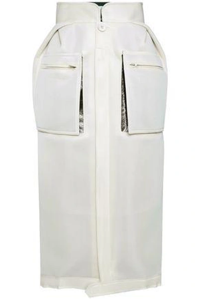 Maison Margiela Woman Metallic-paneled Neoprene Midi Skirt Ivory