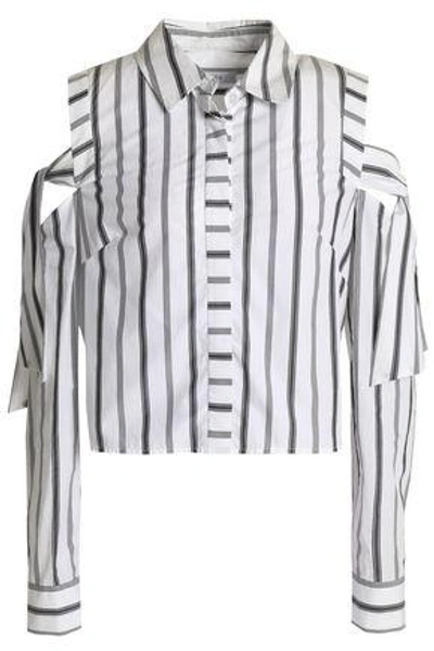 Milly Riley Cold-shoulder Striped Cotton-poplin Shirt In White