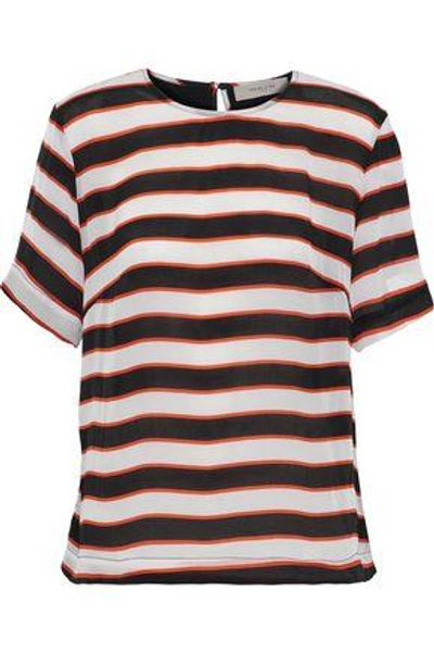 Preen Line Isabelle Striped Crepe De Chine T-shirt In Black