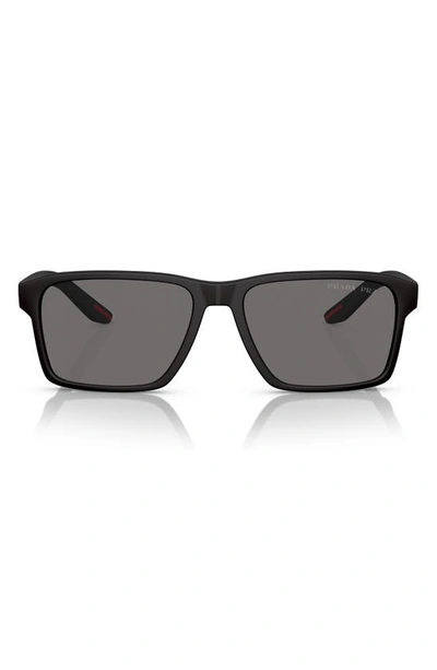Prada 58mm Polarized Rectangular Sunglasses In Rubber Black