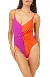 L*space Devi Colorblock Twist Front One-piece Swimsuit In Pink