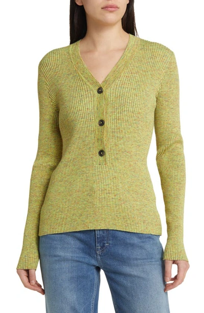 Closed Rib Henley Top In Primary Yellow
