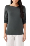 Eileen Fisher V-neck Three-quarter Sleeve Top In Grove