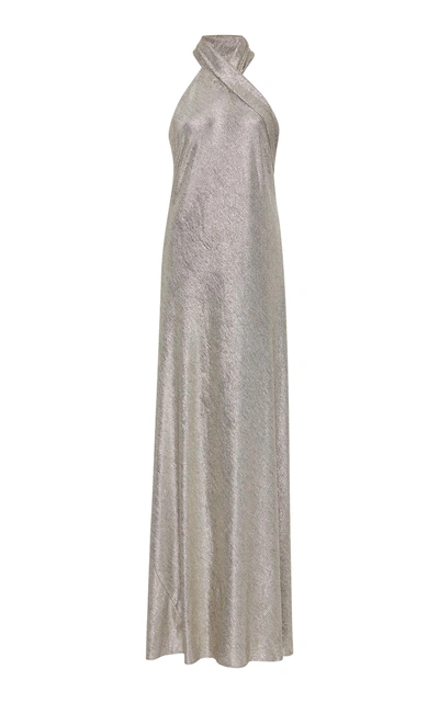 Galvan Pandora Metallic Jersey Halter Dress In Silver