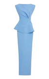 Rachel Gilbert Adelaide Crepe Peplum Gown In Blue