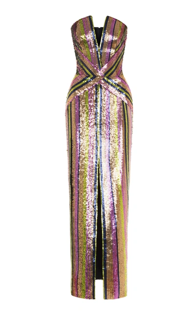 Rasario Sequin Fitted Gown In Metallic