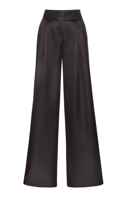 Marina Moscone Wool Silk Wide Leg Trousers In Black
