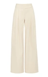 Marina Moscone Wide Leg Cotton Blend Trousers In Neutral