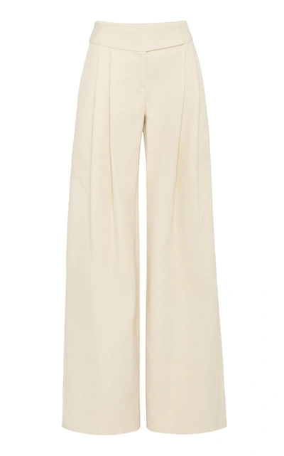 Marina Moscone Wide Leg Cotton Blend Trousers In Neutral