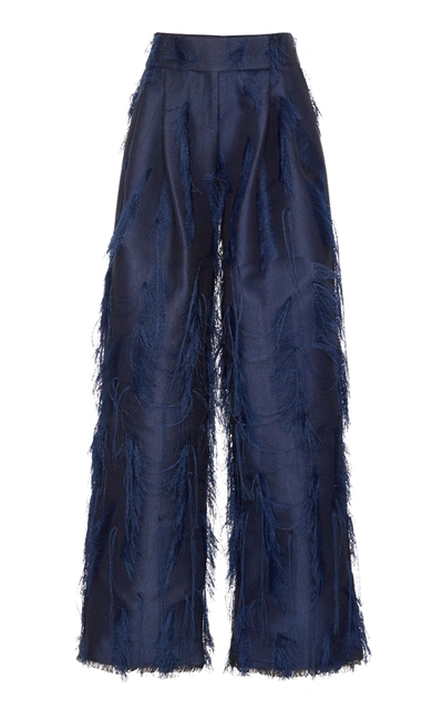 Marina Moscone Pleated Fringe Trouser In Navy