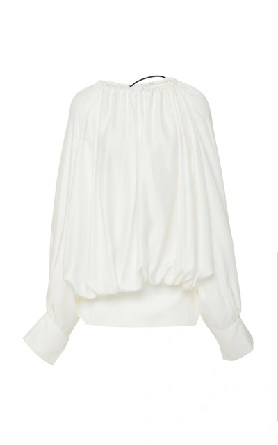Cyclas Silk Gathered Long Sleeve Blouse In White