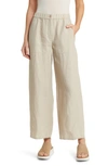 Eileen Fisher Wide Leg Organic Linen Ankle Pants In Seafoam