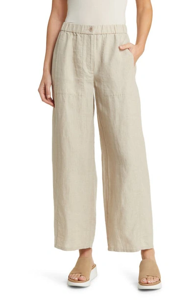 Eileen Fisher Wide Leg Organic Linen Ankle Pants In Undyed Natural