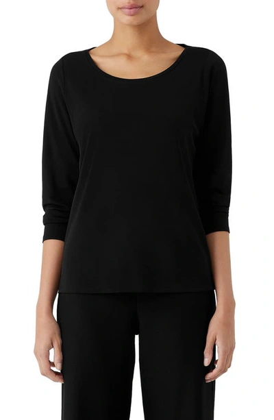 Eileen Fisher Scoop Neck Knit Silk Top In Black