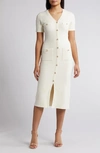 Zoe And Claire Button Front Sweater Dress In White