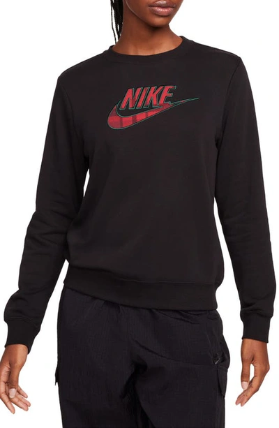 Nike Club Fleece Crewneck Sweatshirt In Black/ Night Forest