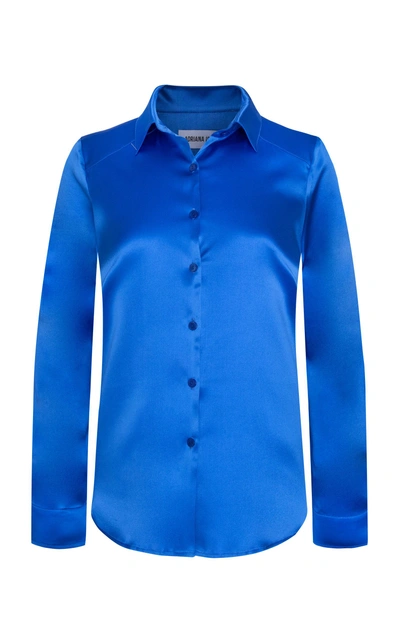 Adriana Iglesias Julie Collared Silk Satin Shirt In Blue