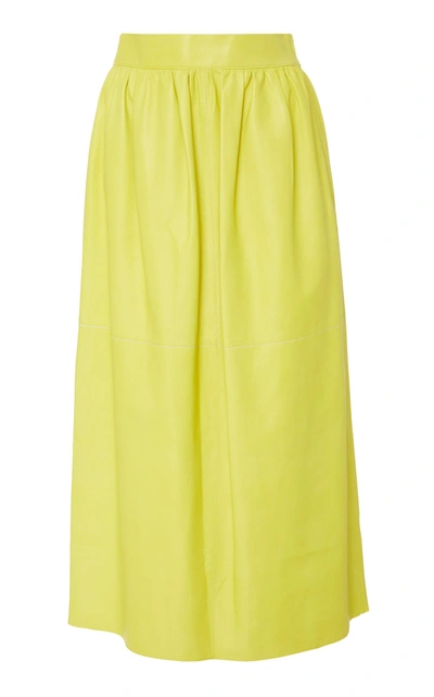 Cyclas Leather Midi Skirt In Yellow