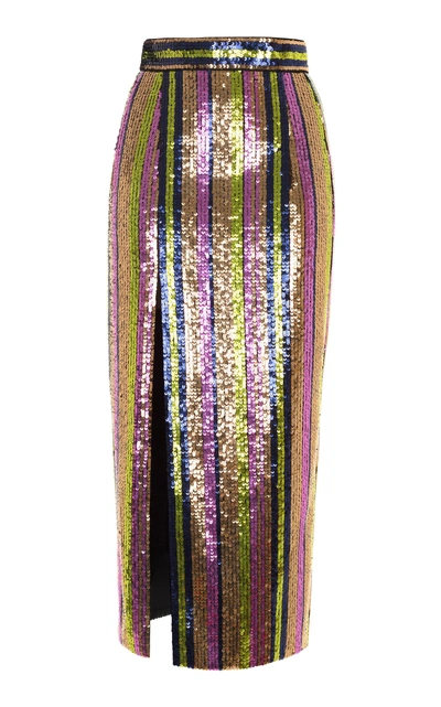 Rasario Sequin Midi Skirt In Metallic