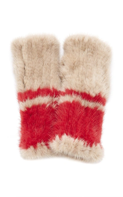 Pologeorgis The Short Mink Fingerless Gloves In Red