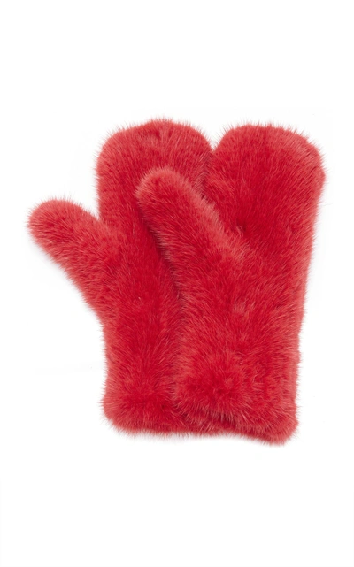 Pologeorgis The Knitted Mink Mittens In Red